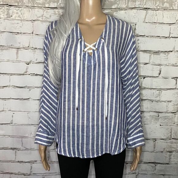 Rails Linen Blend Conductor Striped Tunic Top Size XS Coastal - Picture 2 of 7